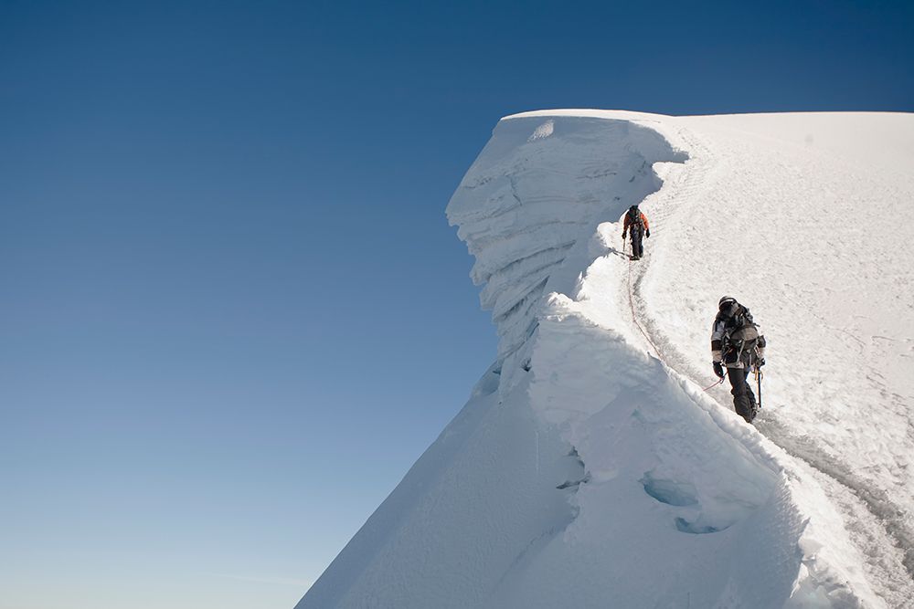 Two People In The Climbing A Snowed Peak In Cordillera Blanca, Peru. art print by Marcos Ferro for $57.95 CAD