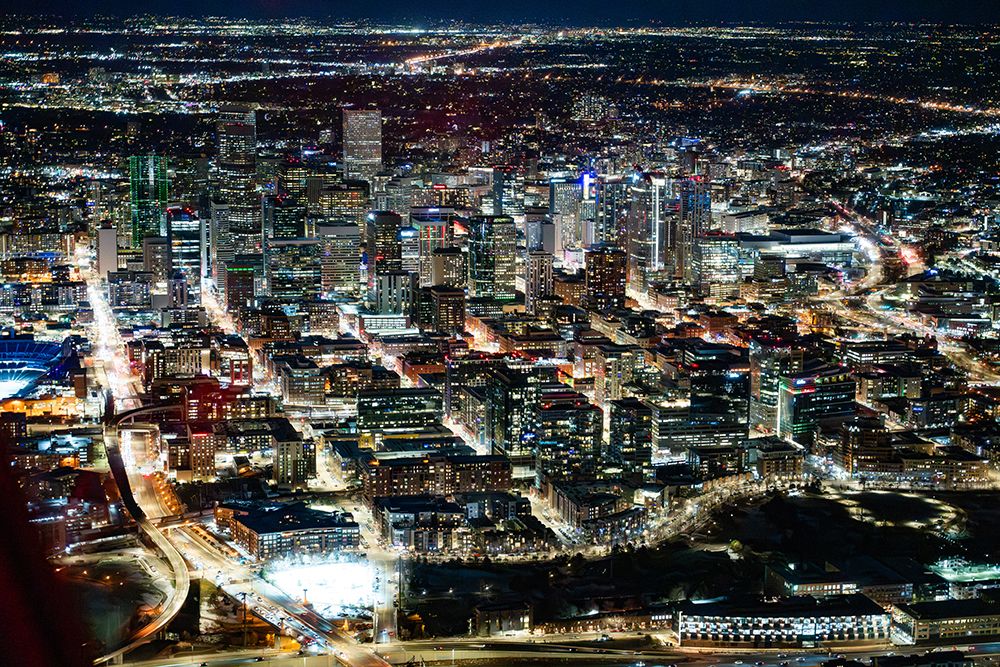 Explore The Vibrant Nightlife Of Downtown Denver: Captivating Cityscape At Night art print by Max Seigal for $57.95 CAD