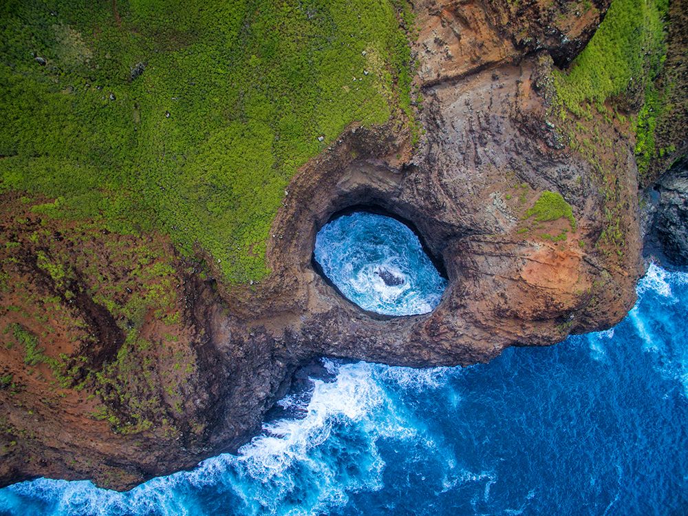 Discover Natural Wonder Of Kauai: Stunning Helicopter View Of Na Pali Coasts Sea Arch And Waves art print by Max Seigal for $57.95 CAD