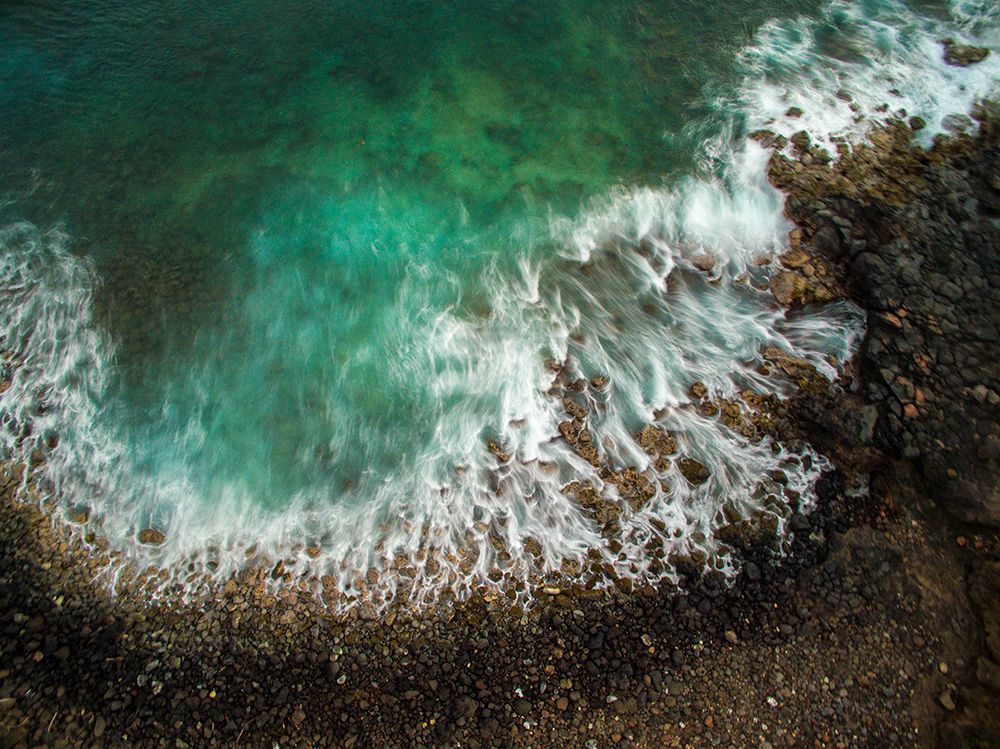 Stunning Aerial View Of Pristine Ocean Waves Crashing On Rocky Shoreline - Explore Natures Beauty art print by Max Seigal for $57.95 CAD
