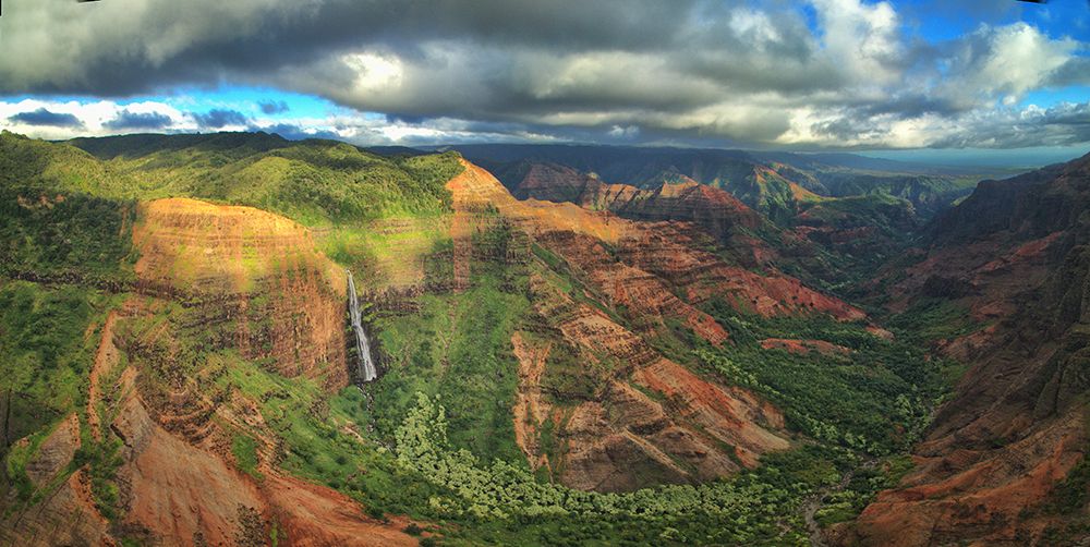 Explore The Majestic Waimea Canyon: Stunning Waterfall Views In Hawaiis Grand Canyon Of The Pacific art print by Max Seigal for $57.95 CAD