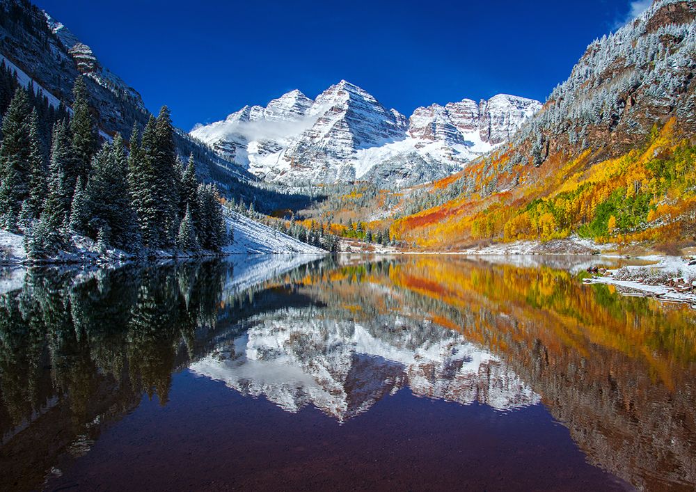 Stunning Autumn View Of Maroon Bells Reflecting In Maroon Lake art print by Max Seigal for $57.95 CAD
