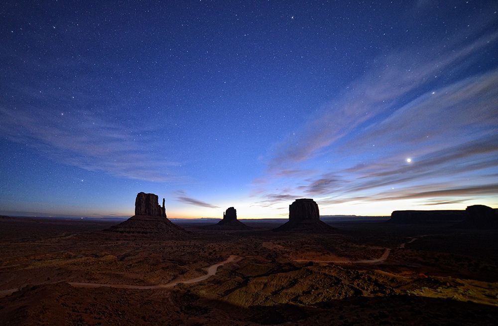 Stunning Twilight At Monument Valley: Illuminating The Majestic Desert Landscape And Starry Sky art print by Max Seigal for $57.95 CAD