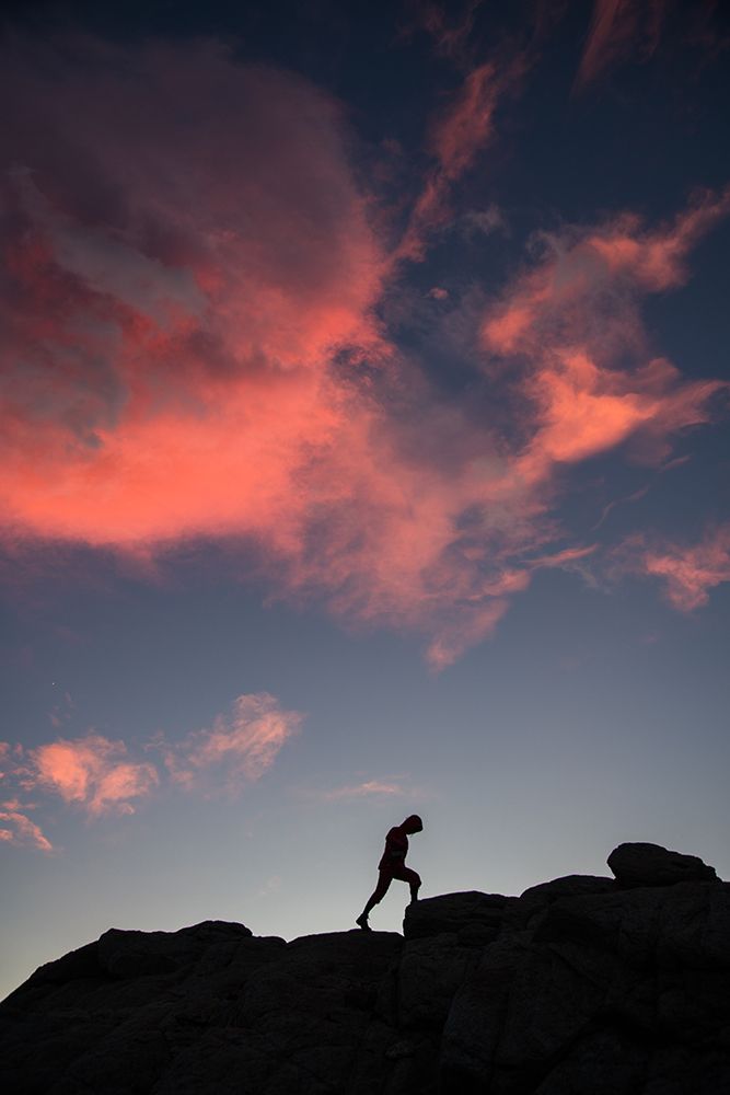 Adventurer Scaling Rocky Cliff At Sunset: Embrace The Journey Into Natures Beauty art print by Max Seigal for $57.95 CAD