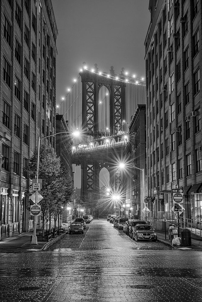 Explore The Iconic Manhattan Bridge At Night: A Breathtaking View From Dumbo art print by Max Seigal for $57.95 CAD