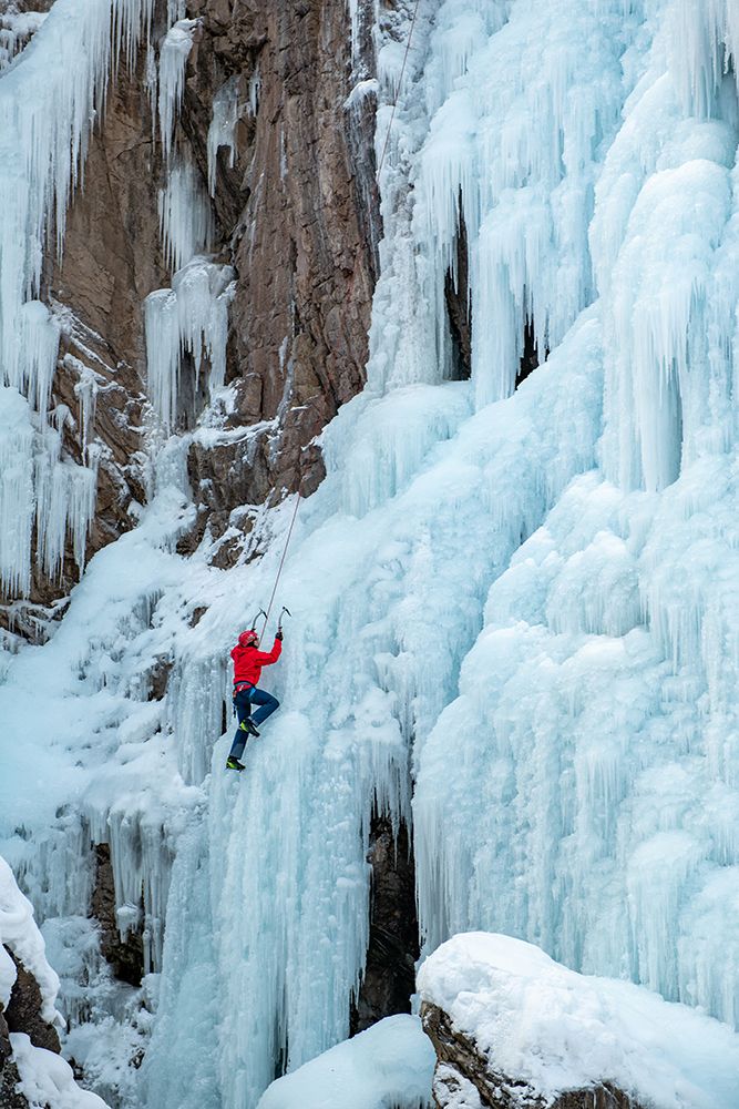 Ice Climbing Adventure: Conquer Majestic Frozen Waterfalls For Ultimate Winter #Adventureawaits art print by Max Seigal for $57.95 CAD