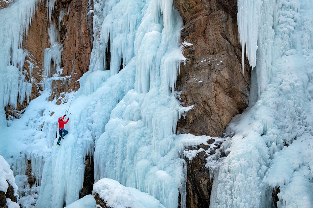 Conquer The Frozen Heights: Thrilling Ice Climbing Adventure On Majestic Icefalls art print by Max Seigal for $57.95 CAD