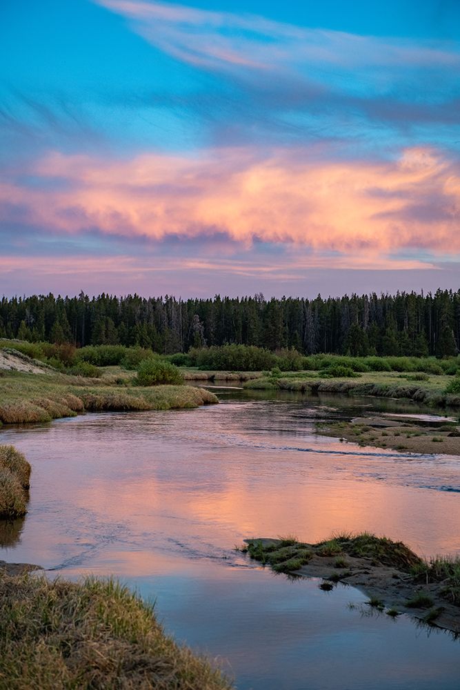 Serene River Sunset: Captivating Pink Skies And Tranquil Waters In Natures Splendor art print by Max Seigal for $57.95 CAD