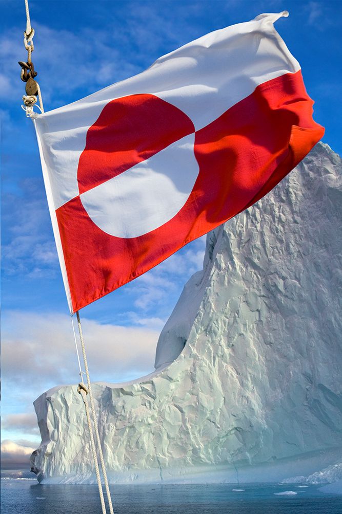 Flag Of Greenland Flying In Scoresbysund, Eastern Greenland. art print by Steve Allen Photography for $57.95 CAD