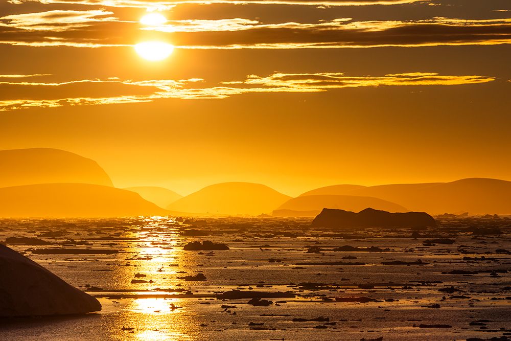 Colorful Late Evening Sunlight On Floating Ice In The Waters Of Crystal Sound, Antarcic Peninsula. art print by Patrick J Endres for $57.95 CAD