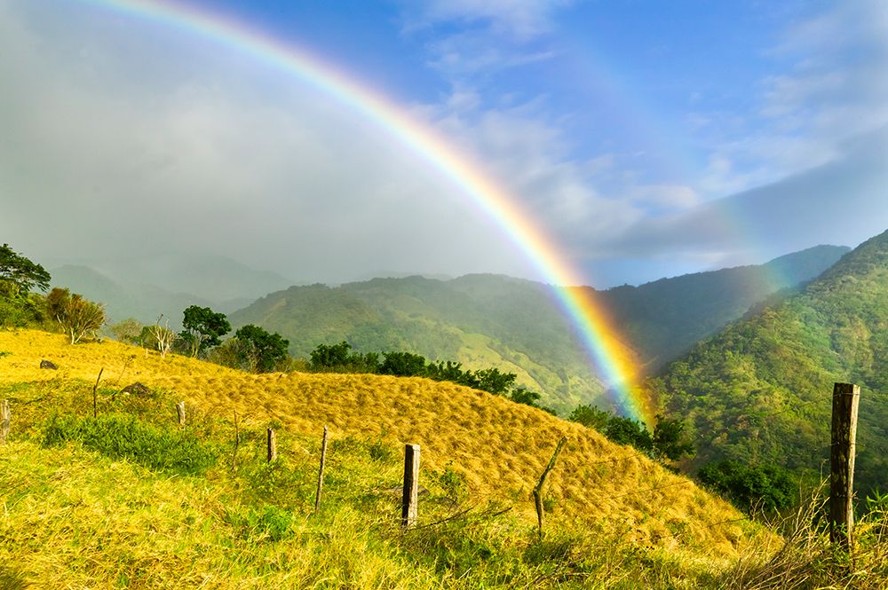 Rainbow Over Mountain Landscape, Monte Verde, Costa Rica, Central America. art print by Patrick J Endres for $57.95 CAD