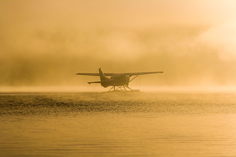 Bush Plane Takes Off From Naknek Lake In The Morning Fog, Katmai National Park, Alaska. art print by Patrick J Endres for $57.95 CAD