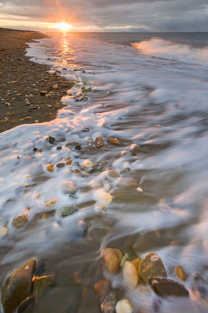 Coastal Landscape Of Waves Washing Upon Sandy Beach Along Norton Sound, Bering Sea, Nome, In Alaska. art print by Patrick J Endres for $57.95 CAD