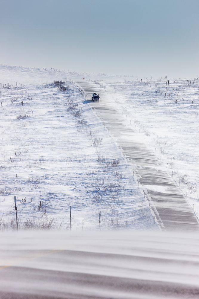 Blowing Snow Across James Dalton Highway Near Finger Mountain, Notoriously Winder Area Along Alaska. art print by Patrick J Endres for $57.95 CAD