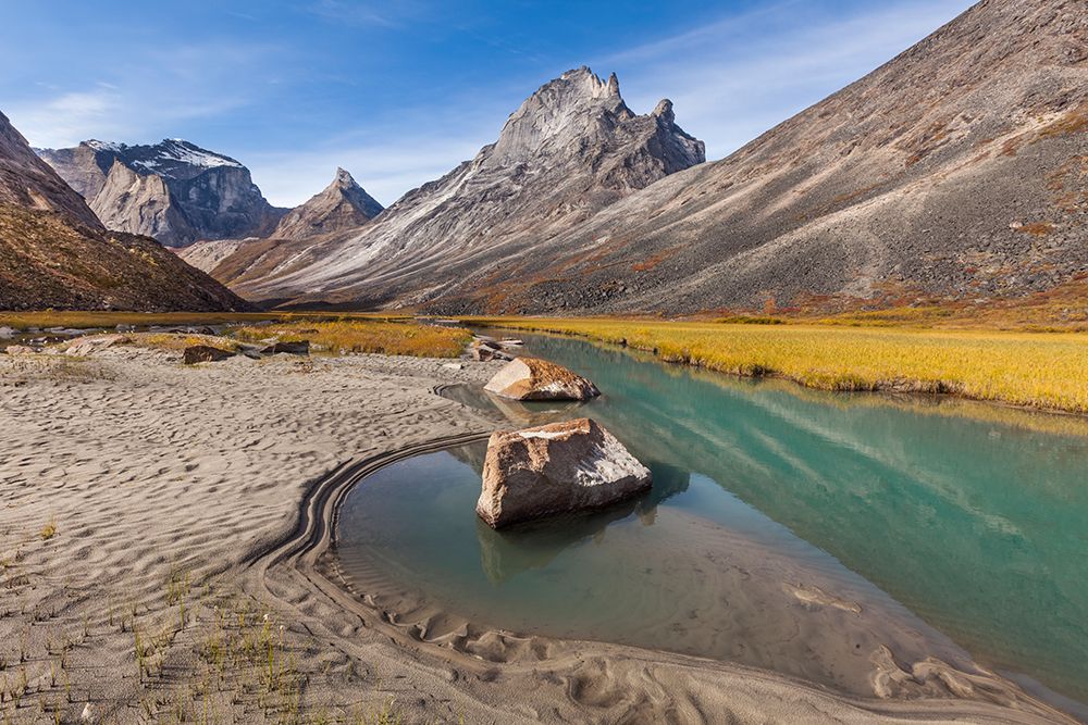 Morning Light On Xanadu, Arial And Caliban Peaks, Arrigetch Peeks, Arrigetch Creek, Gates Of Alaska. art print by Patrick J Endres for $57.95 CAD