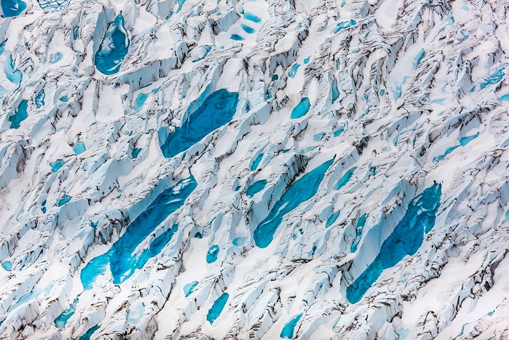 Aerial View Of Pools Of Aqua Water In The Bering Glacier Ice, Southcentral, Alaska. art print by Patrick J Endres for $57.95 CAD