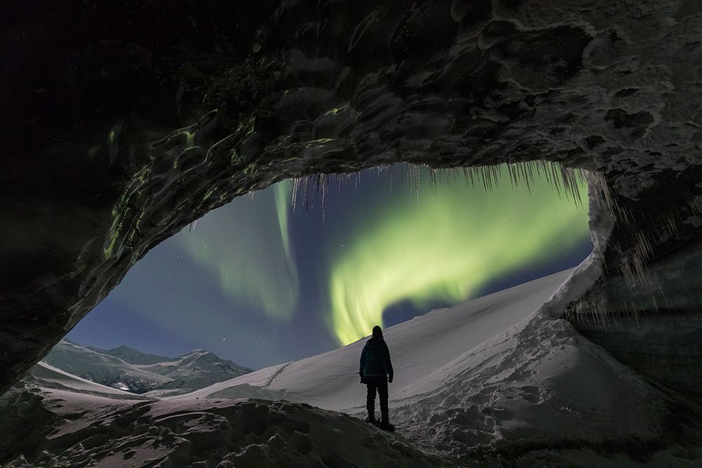 Northern Lights Are Visible From Inside A Glacier Ice Cave In The Alaska Range, Interior, Alaska. art print by Patrick J Endres for $57.95 CAD
