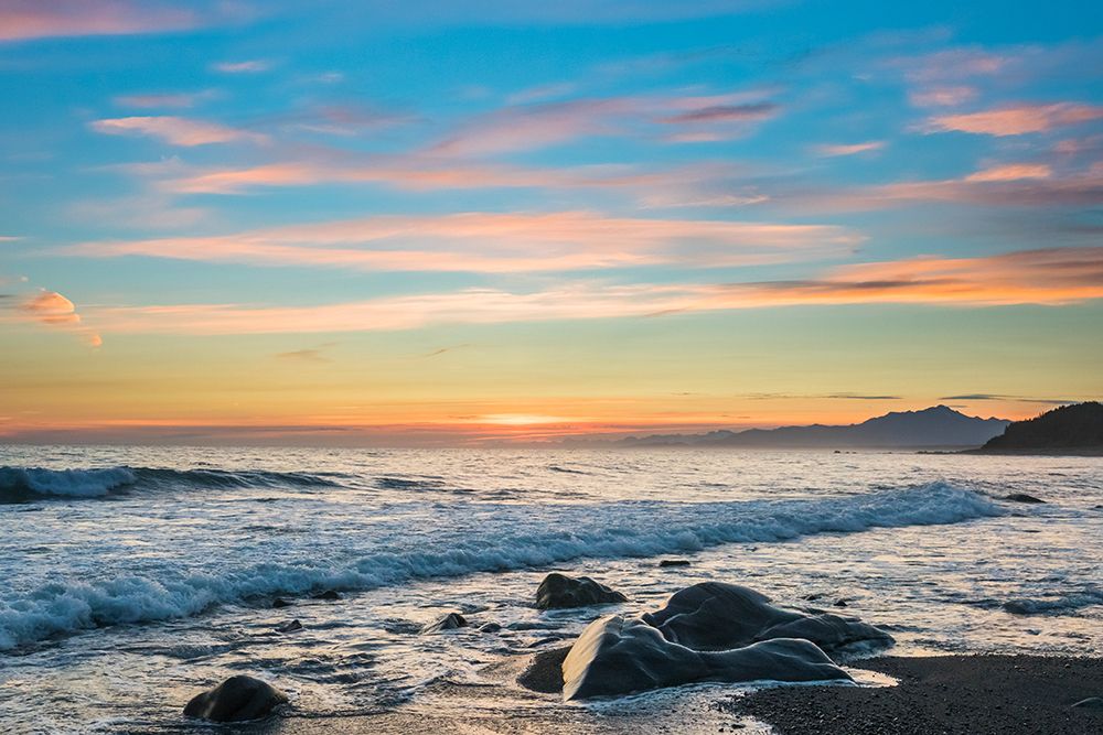 Waves At Sunset Along The Gulf Of Alaska And The Fairweather Range. art print by Patrick J Endres for $57.95 CAD