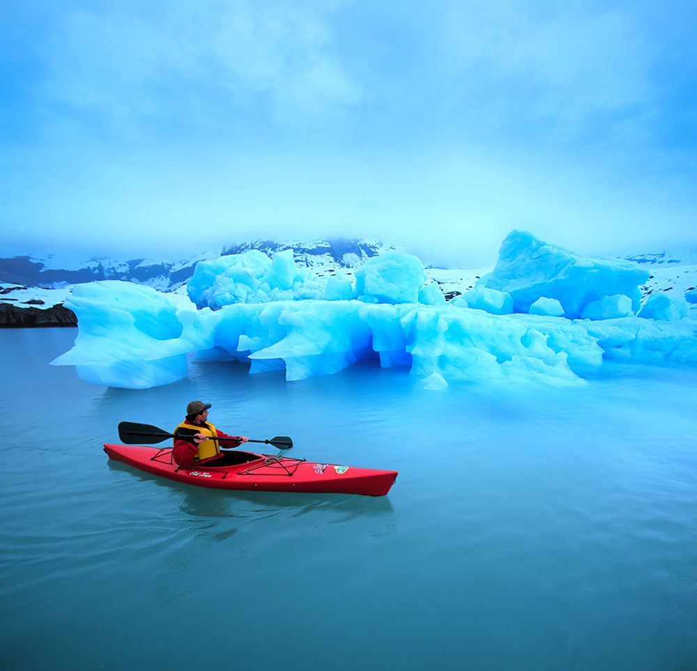 Kayaking Around Floating Iceberg In Nellie Juan Lagoon, Prince William Sound, Alaska art print by Patrick J Endres for $57.95 CAD