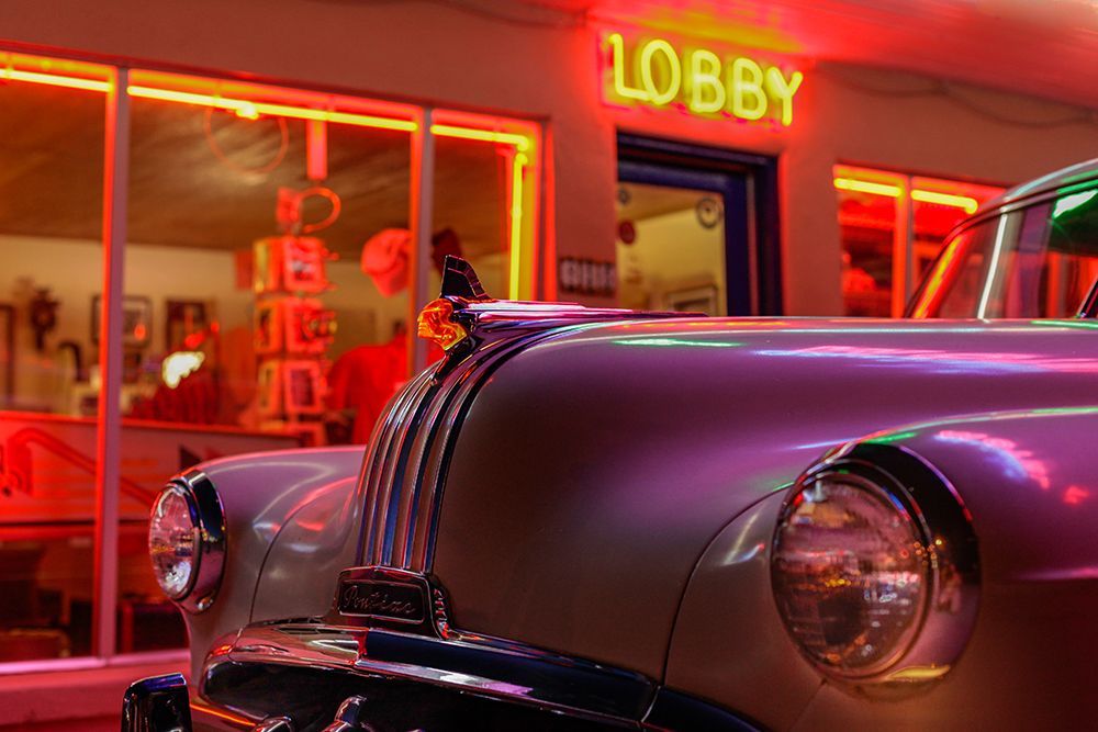 Tucumcari,New Mexico. Famous Blue Swallow Motel On Route 66 With Old Car Parked In Front. art print by Julien McRoberts for $57.95 CAD