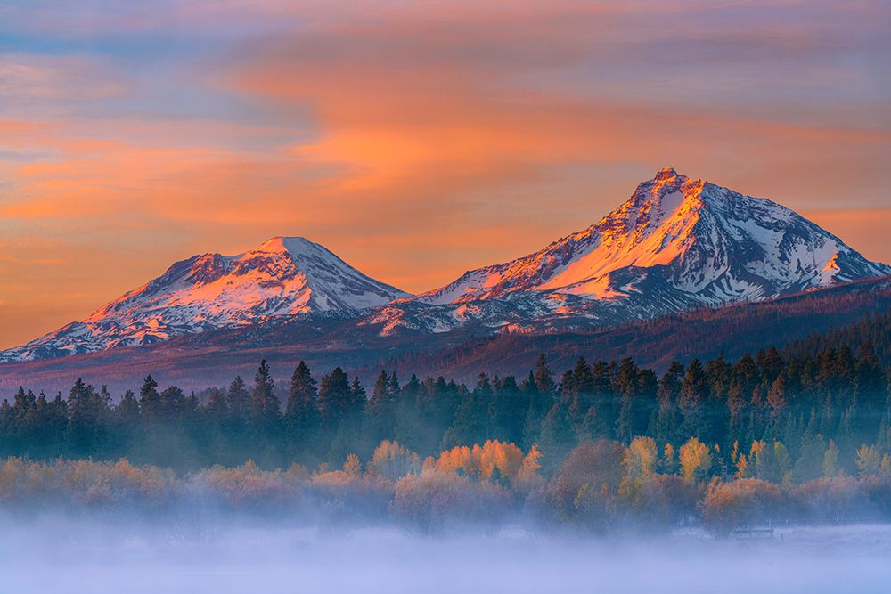 Autumn Sunrise On North And Middle Sister Peaks, Black Butte Ranch, Oregon Cascade Range, USA. art print by Ric Ergenbright for $57.95 CAD