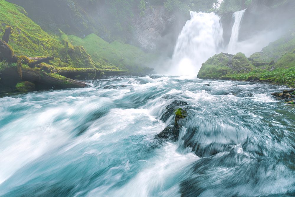 The Ice-Blue Waters Of Oregons Mckenzie River Cascade Over Sahalie Falls. art print by Ric Ergenbright for $57.95 CAD