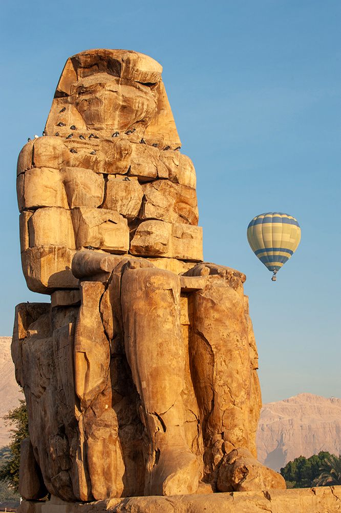 Africa, Egypt, Luxor. Hot air balloons travel over the Valley of the Kings at sunrise. art print by Alison Wright for $57.95 CAD