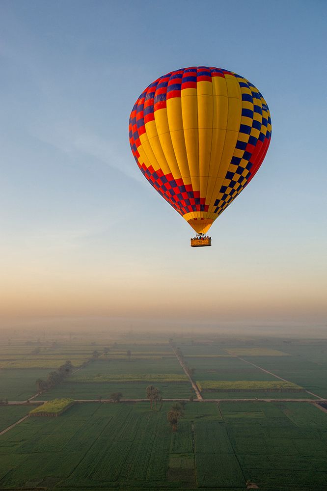Africa, Egypt, Luxor. Hot air balloons travel over the Valley of the Kings at sunrise. art print by Alison Wright for $57.95 CAD