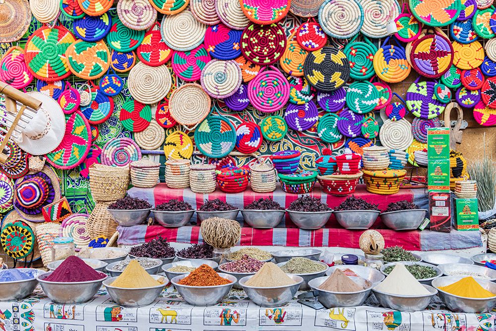 Luxor-Egypt Baskets and spices for sale at a market art print by Emily M. Wilson for $57.95 CAD