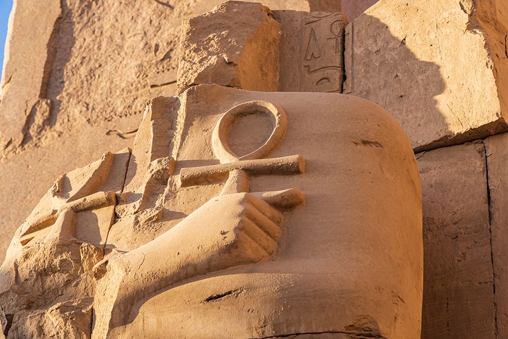 Karnak-Luxor-Egypt Ruined statue holding two ankhs at the Karnak Temple Complex art print by Emily M. Wilson for $57.95 CAD