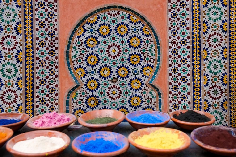Marrakech-Morocco Clay bowls of spices and bluing with tile background art print by Julien McRoberts for $57.95 CAD