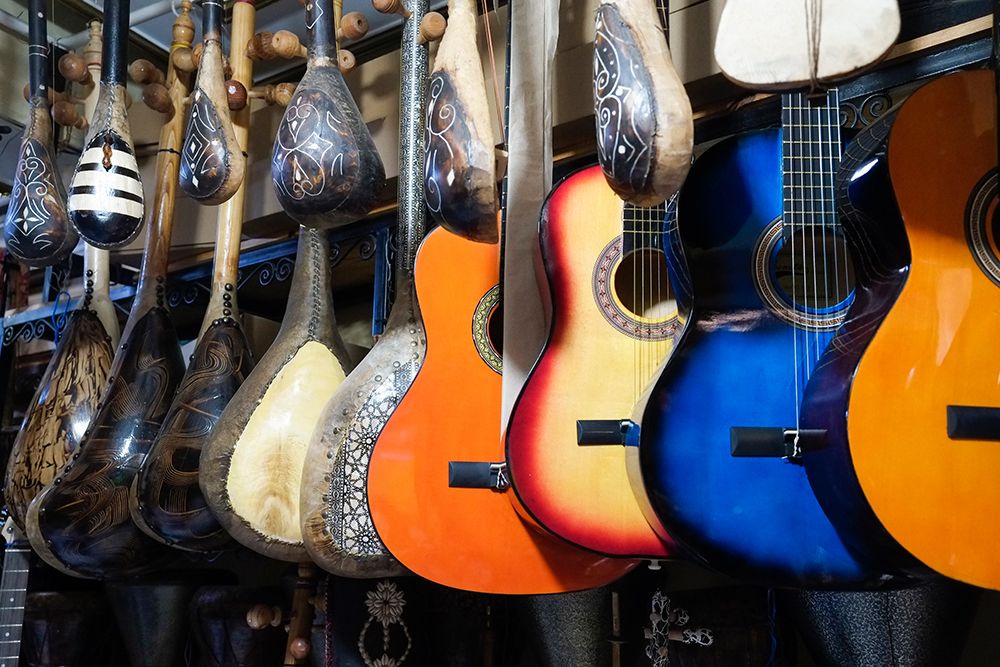 Fes-Morocco Traditional musical instruments for sale at a music shop in the medina art print by Julien McRoberts for $57.95 CAD