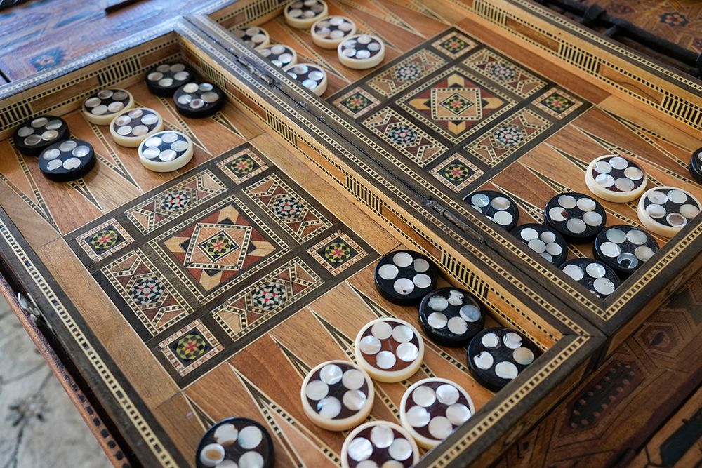 Fes-Morocco Hand carved backgammon set with inlay art print by Julien McRoberts for $57.95 CAD