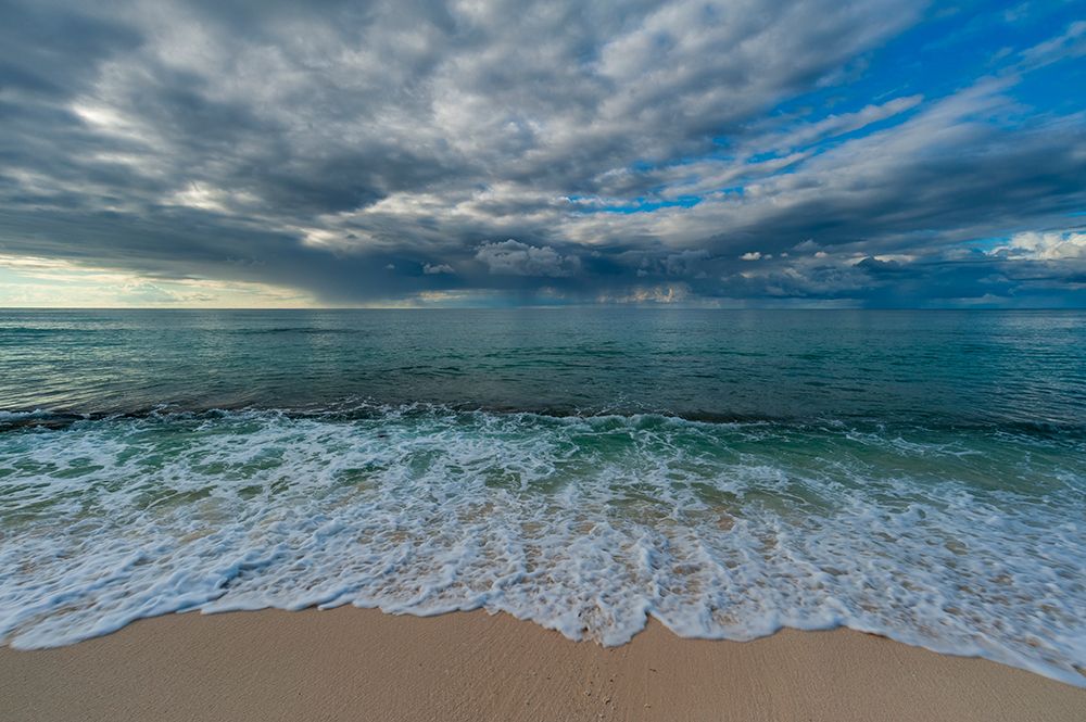 Indian ocean surf on a sandy beach-under a dramatic cloud-filled sky Denis Island-Seychelles art print by Sergio Pitamitz for $57.95 CAD