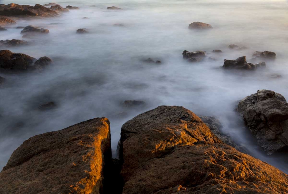 South Africa Sunset on ocean and shore rocks art print by Bill Young for $57.95 CAD
