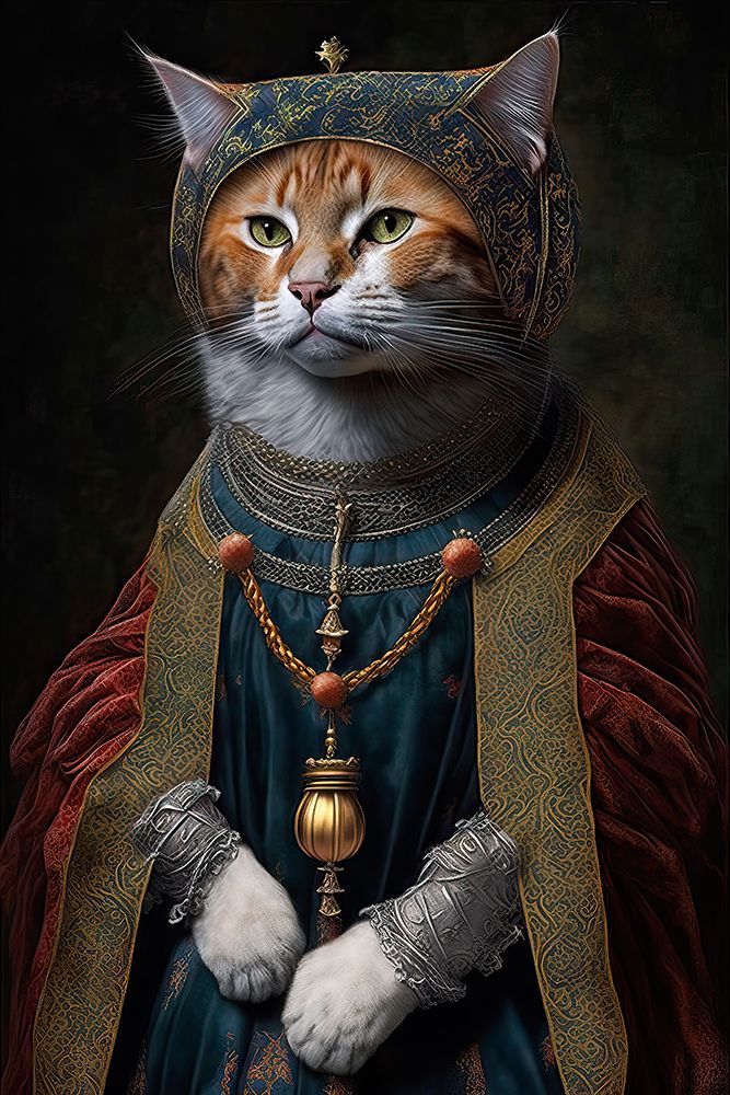 Maine coon cat in medieval attire. AI Generated. art print by Jaynes Gallery for $57.95 CAD