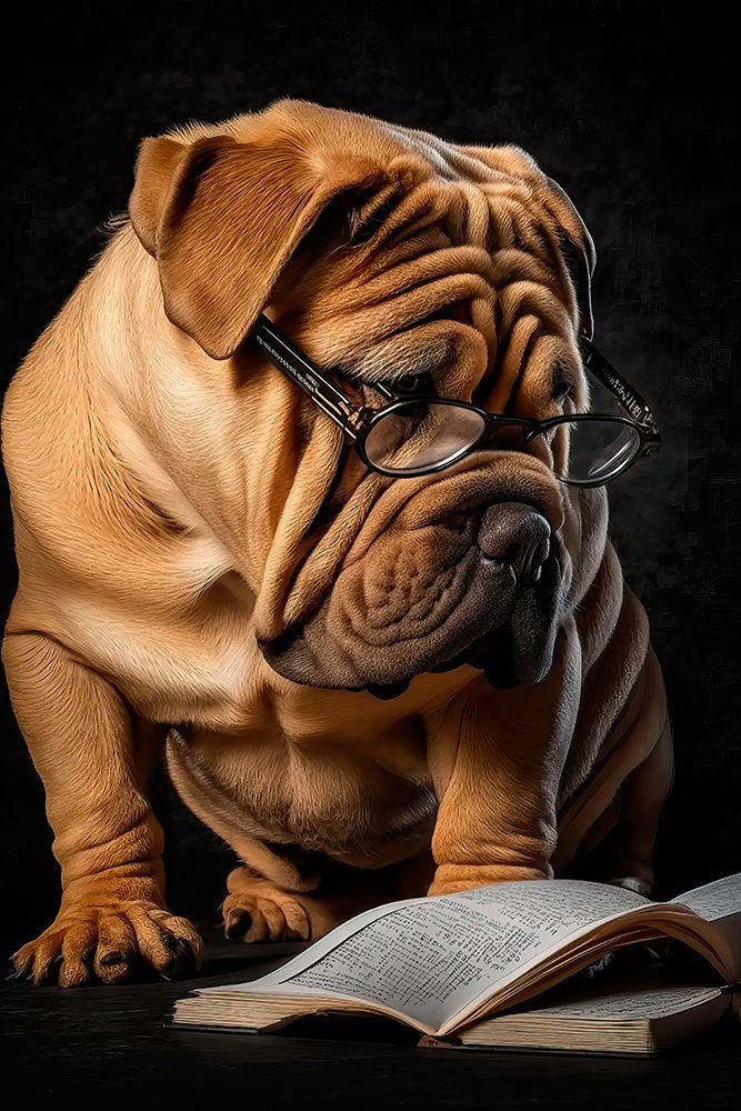 Shar-pei dog reading a manuscript. AI Generated. art print by Jaynes Gallery for $57.95 CAD