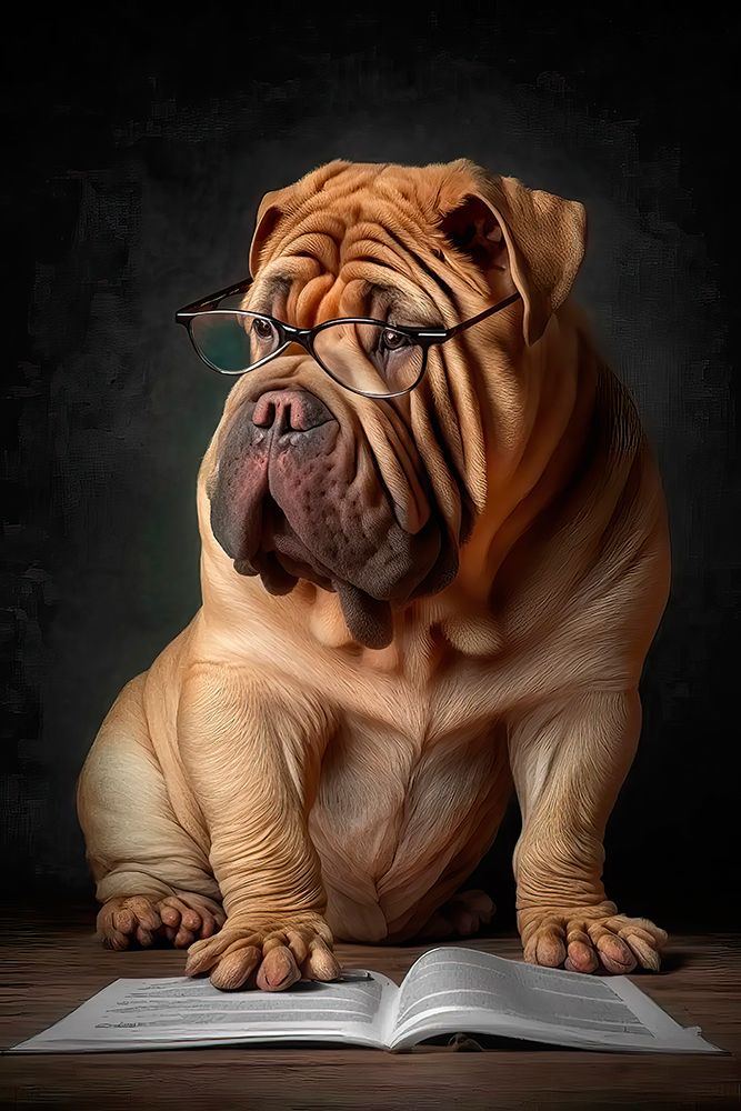 Shar-pei dog with manuscript. AI Generated. art print by Jaynes Gallery for $57.95 CAD