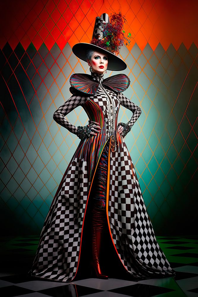 Woman dressed in harlequin fashion. AI Generated. art print by Jaynes Gallery for $57.95 CAD