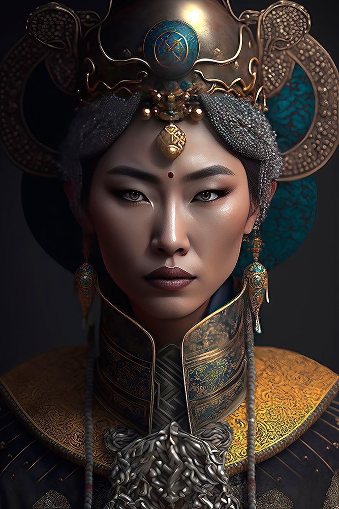 Mongolian queen in royal garb. AI Generated. art print by Jaynes Gallery for $57.95 CAD