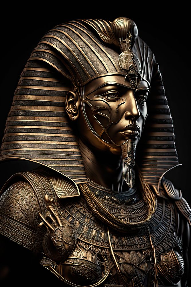 Pharoah wearing ancient Egyptian mask and headdress. AI Generated. art print by Jaynes Gallery for $57.95 CAD