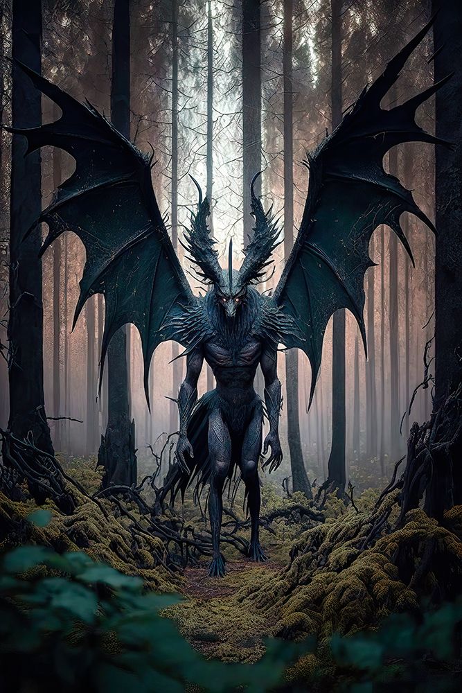 Mythical cryptid creature in forest. AI Generated. art print by Jaynes Gallery for $57.95 CAD