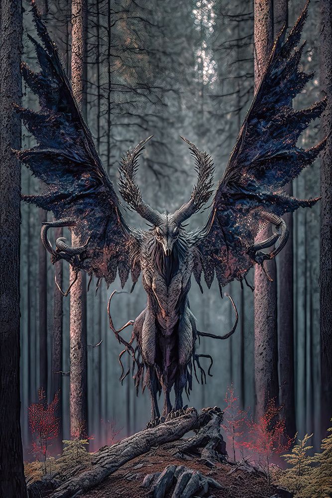 Mythical cryptid creature in forest. AI Generated. art print by Jaynes Gallery for $57.95 CAD