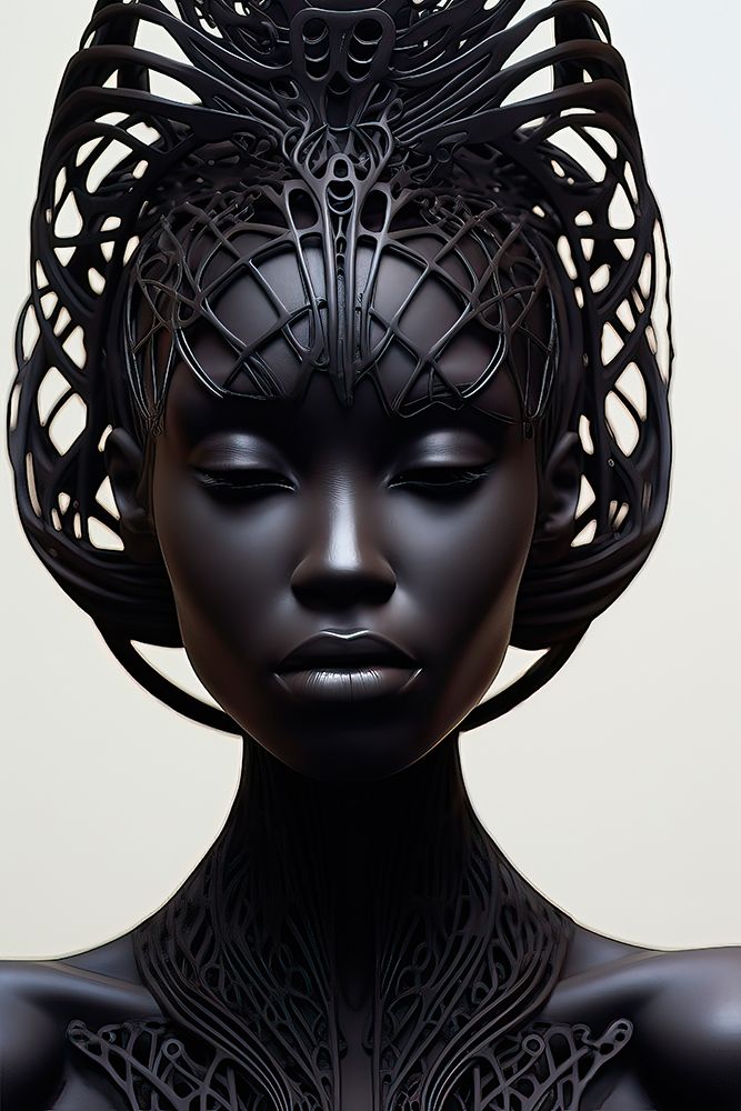 Portrait of young black woman with exotic headdress. AI Generated. art print by Jaynes Gallery for $57.95 CAD