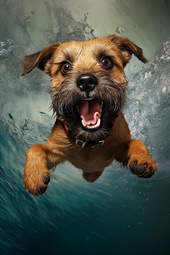 Dog diving into swimming pool. AI Generated. art print by Jaynes Gallery for $57.95 CAD