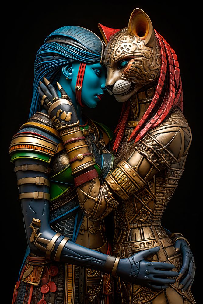 Egyptian gods in romantic embrace. AI Generated. art print by Jaynes Gallery for $57.95 CAD