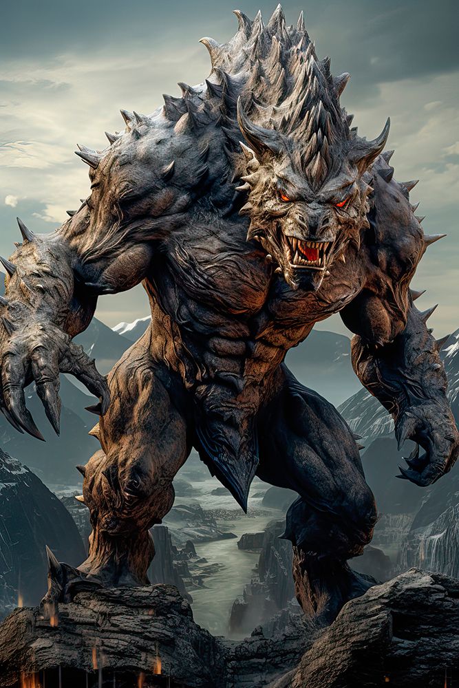 Close-up of angry armored monster and mountain. AI Generated. art print by Jaynes Gallery for $57.95 CAD