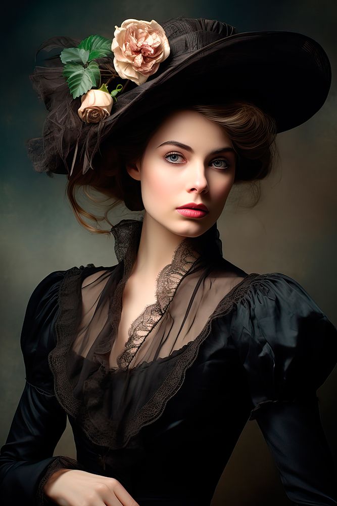 1890s female fashion model in hat and black lace. AI Generated. art print by Jaynes Gallery for $57.95 CAD