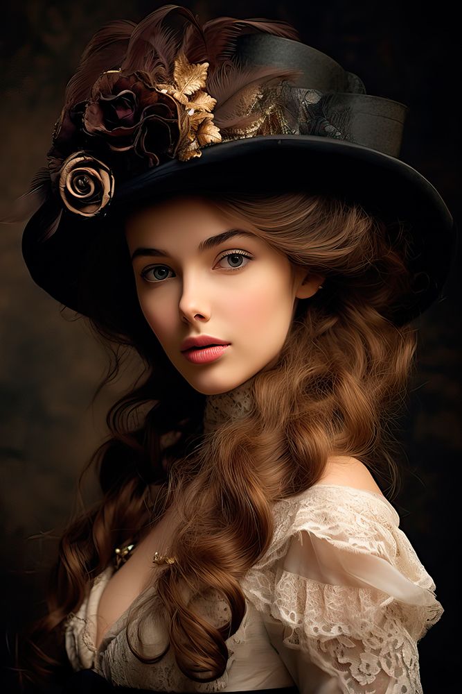 1890s female fashion model in hat and white lace. AI Generated. art print by Jaynes Gallery for $57.95 CAD
