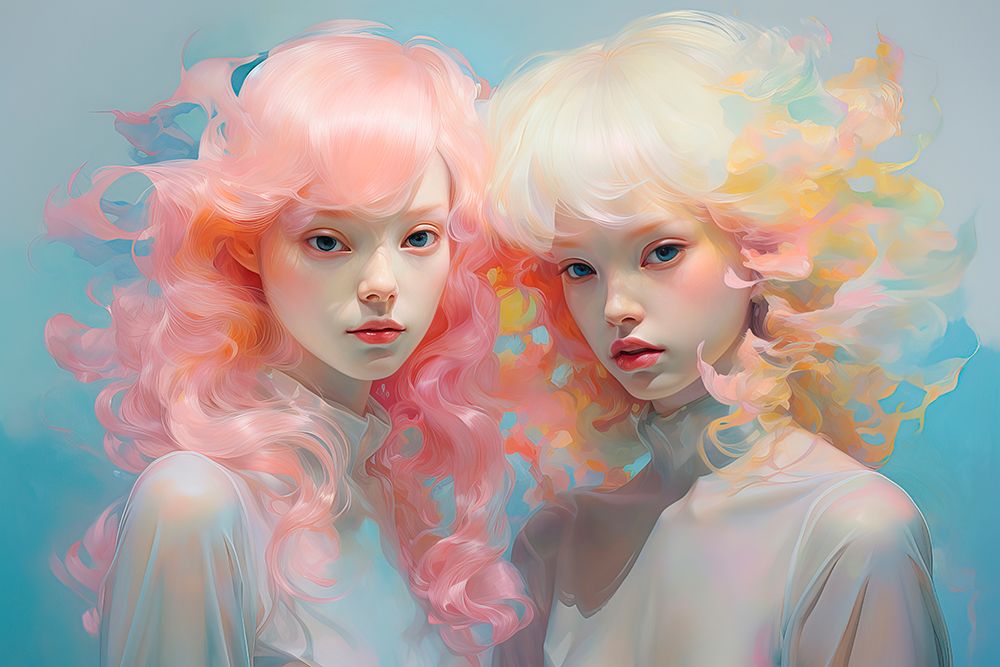 Painting of two young Asian girls in pastel colors. AI Generated. art print by Jaynes Gallery for $57.95 CAD
